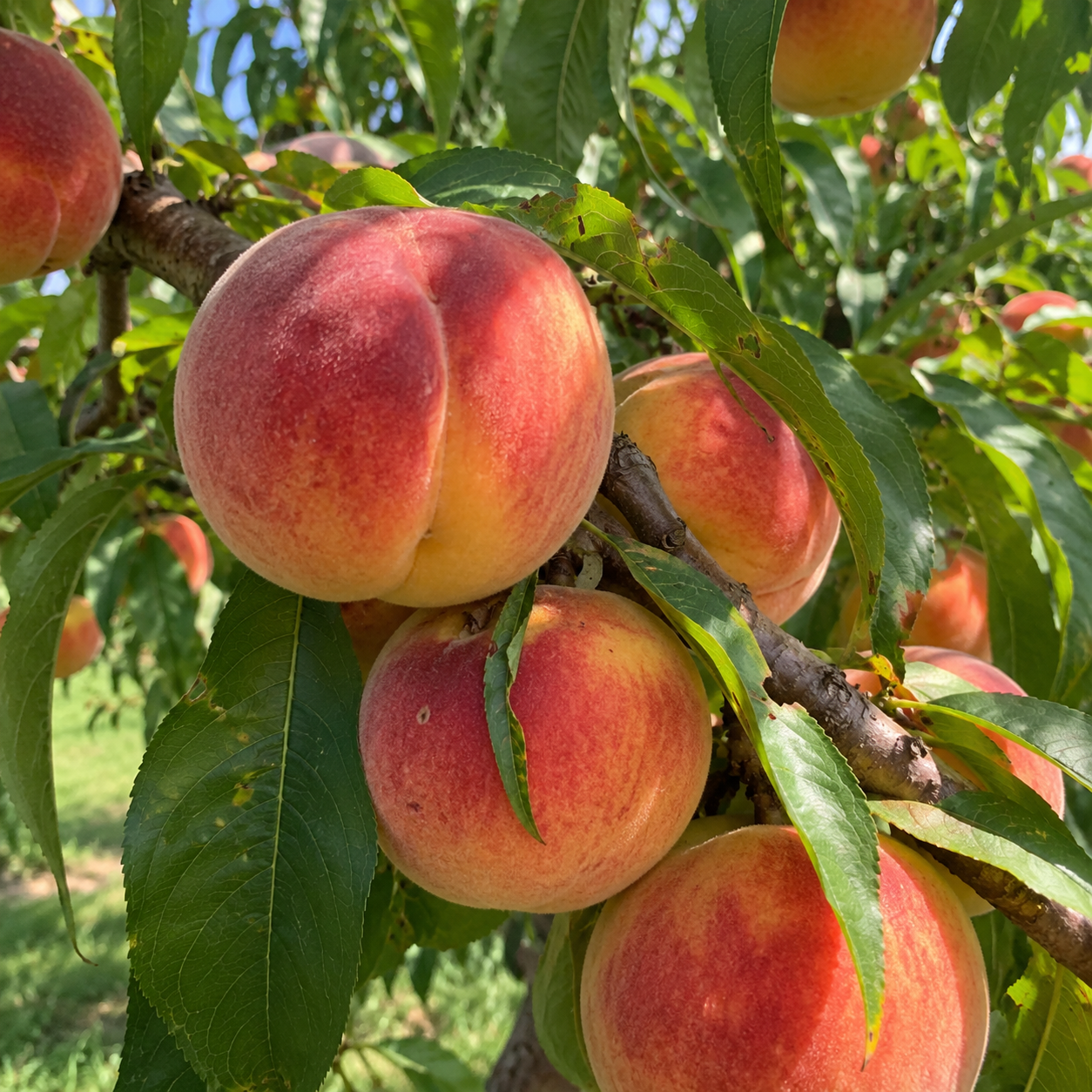 Peaches that are ripening on our peach tree